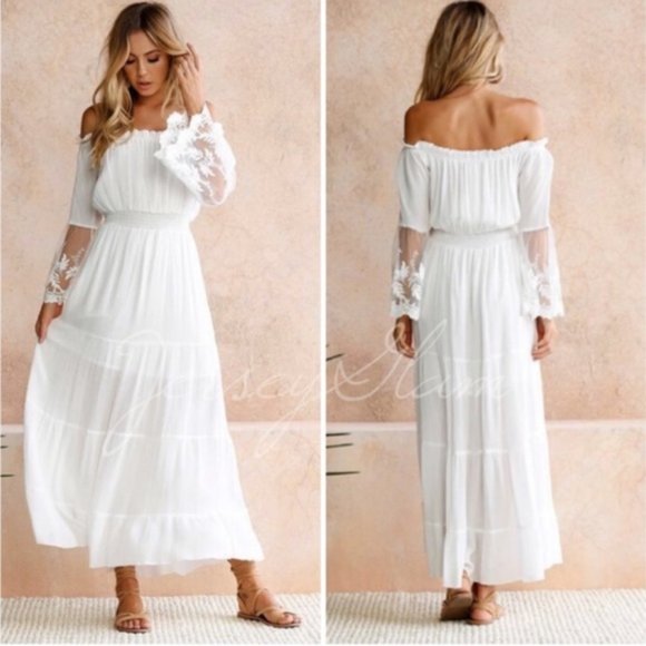 White Boho Maxi Dress Used Once Excellent Condition Size 6-8 US - Picture 2 of 5